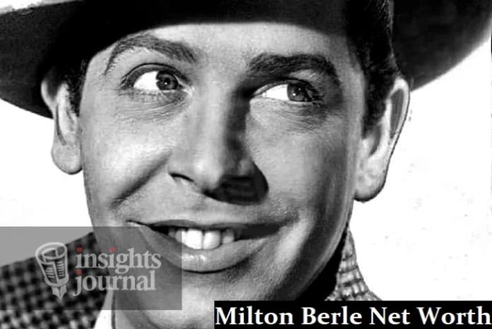 Milton Berle performing on stage, showcasing his iconic comedic style and charisma, a pioneer in television history.