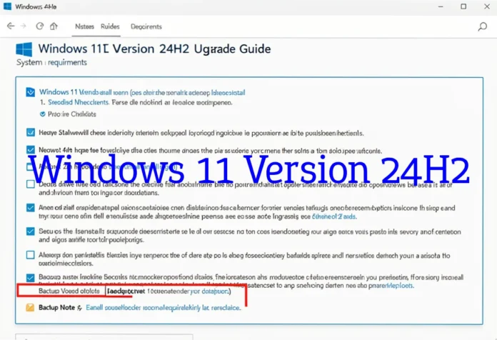 Windows 11 version 24h2 update showing new interface features, AI enhancements, and performance improvements on a modern desktop screen