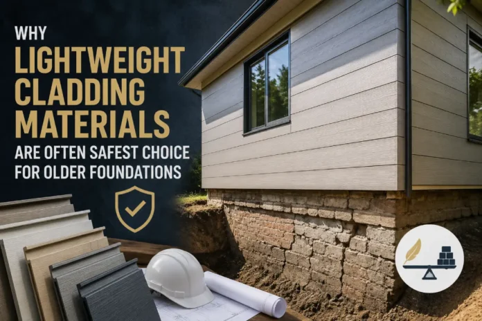 Lightweight Cladding Materials for Older Foundations Lightweight cladding materials installed on a home with an older foundation