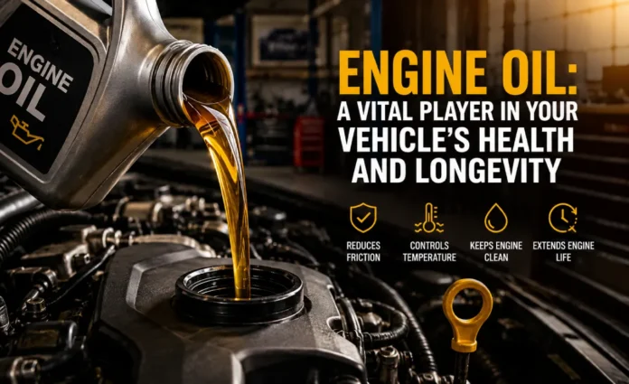 Engine Oil Protecting a Car Engine Fresh engine oil being poured into a car engine during routine maintenance to improve performance and longevity.