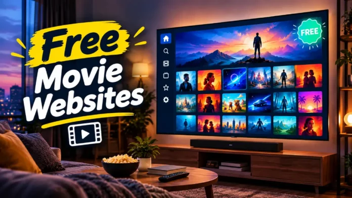 Free Movie Websites on Smart TV Streaming Modern living room with a smart TV displaying a generic streaming interface and the headline