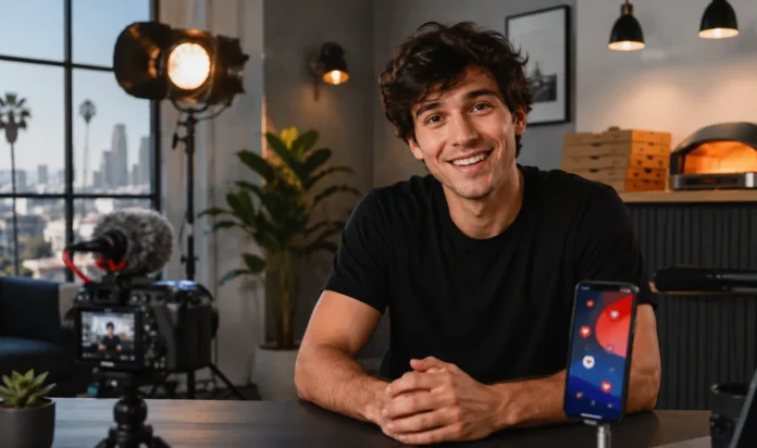 Young video creator recording content in a Los Angeles studio for a David Dobrik net worth article