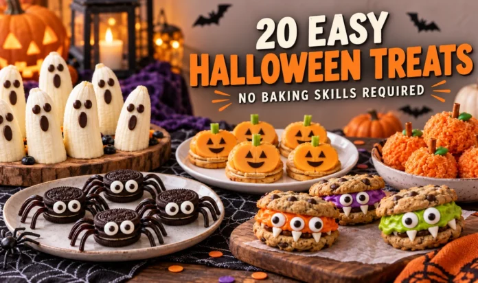 20 Easy Halloween Treats Kids Will Love Assortment of easy Halloween treats for kids on a festive party table