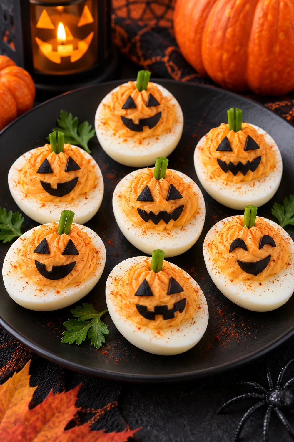 20 Easy Halloween Treats Kids Will Love (No Baking Skills Required) 8 Jack-o-lantern deviled eggs decorated with black olive faces