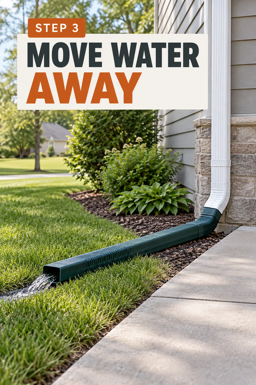 How to Fix a Sinking Driveway Before Cracks and Drainage Damage Spread 3 Downspout extension directing rainwater away from a concrete driveway