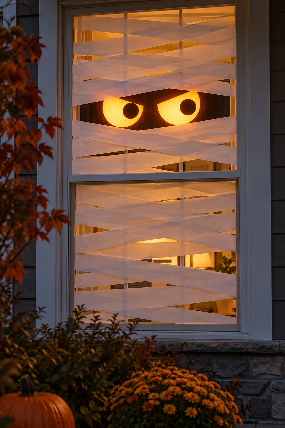 DIY Mummy Window Halloween Decoration DIY mummy window Halloween decoration with glowing eyes