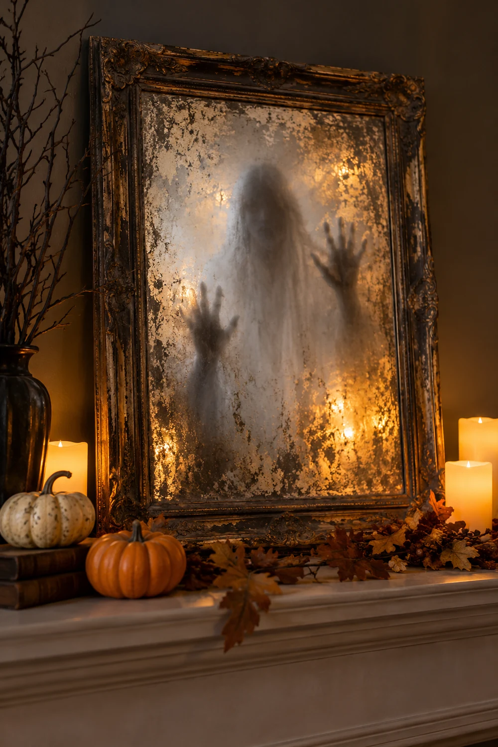 DIY Spooky Halloween Mirror DIY spooky mirror with ghost silhouette for Halloween