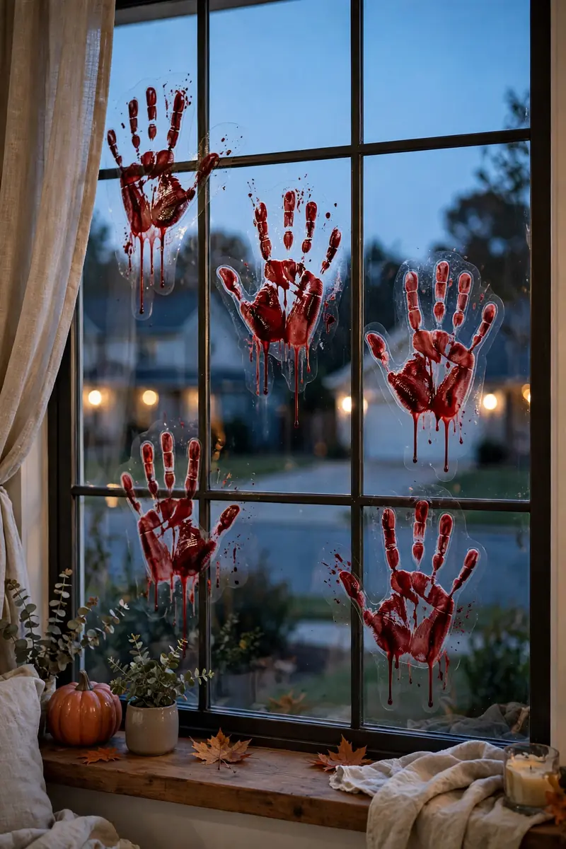 Bloody handprint window clings on glass
