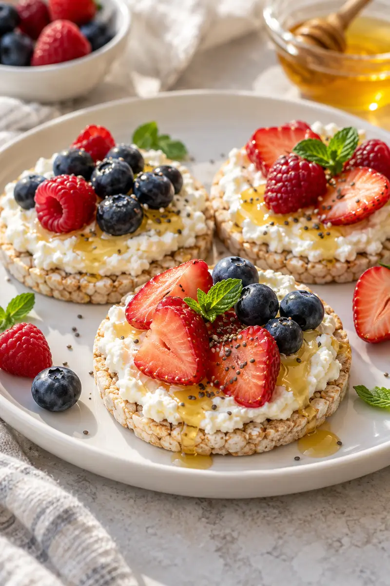 15 Energy-Boosting Snacks That Don't Require Cooking 6 Rice cakes with ricotta honey and fresh berries