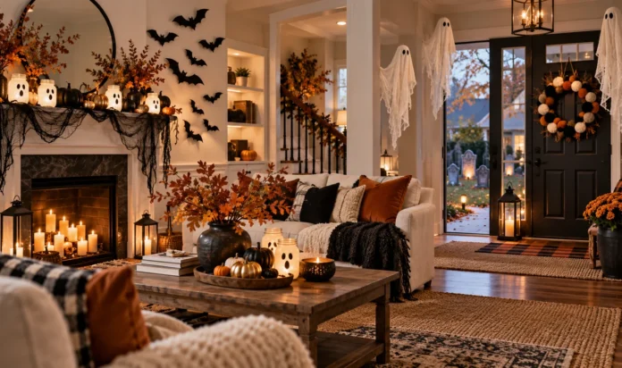 20 Easy Halloween Decorations You Can Make Yourself Easy homemade Halloween decorations in a warm living room and entryway