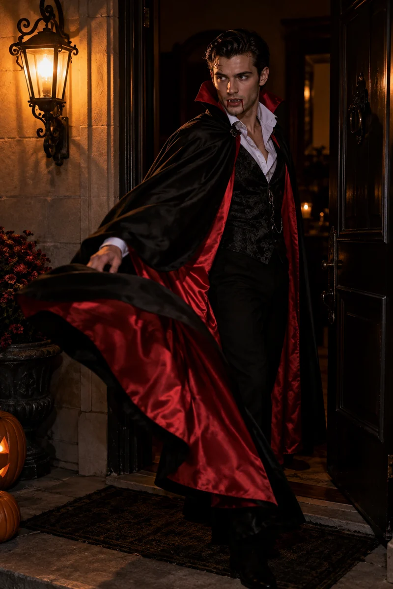 20 Easy Halloween Costume Ideas You Can Make at Home 4 DIY vampire costume with black cape and plastic fangs