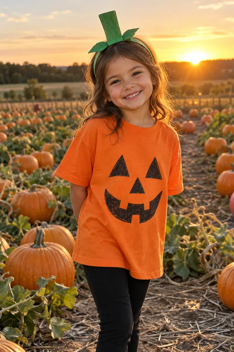 20 Easy Halloween Costume Ideas You Can Make at Home 8 DIY pumpkin costume from an orange t-shirt with a jack-o-lantern face