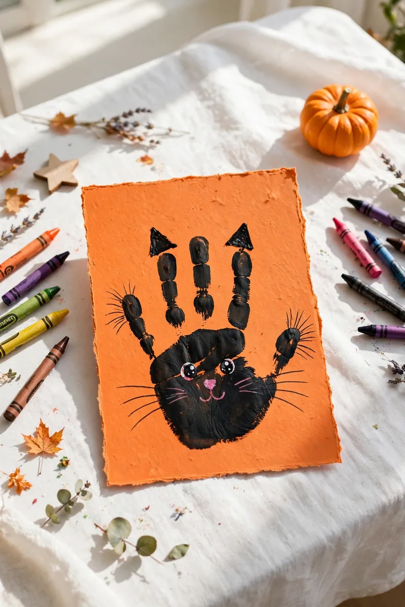 Handprint black cat card craft