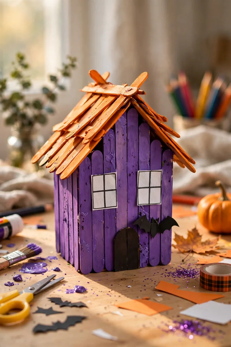 Popsicle stick haunted house craft