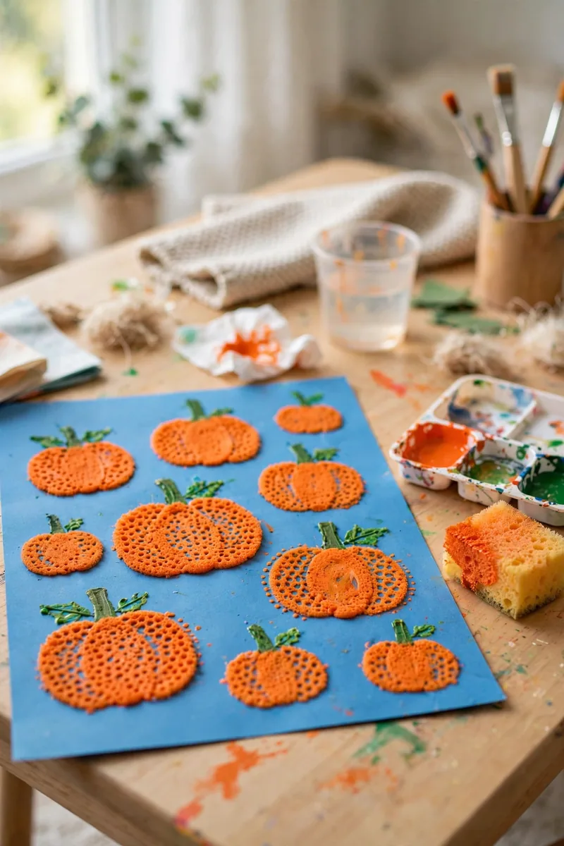 Sponge painted pumpkin patch artwork