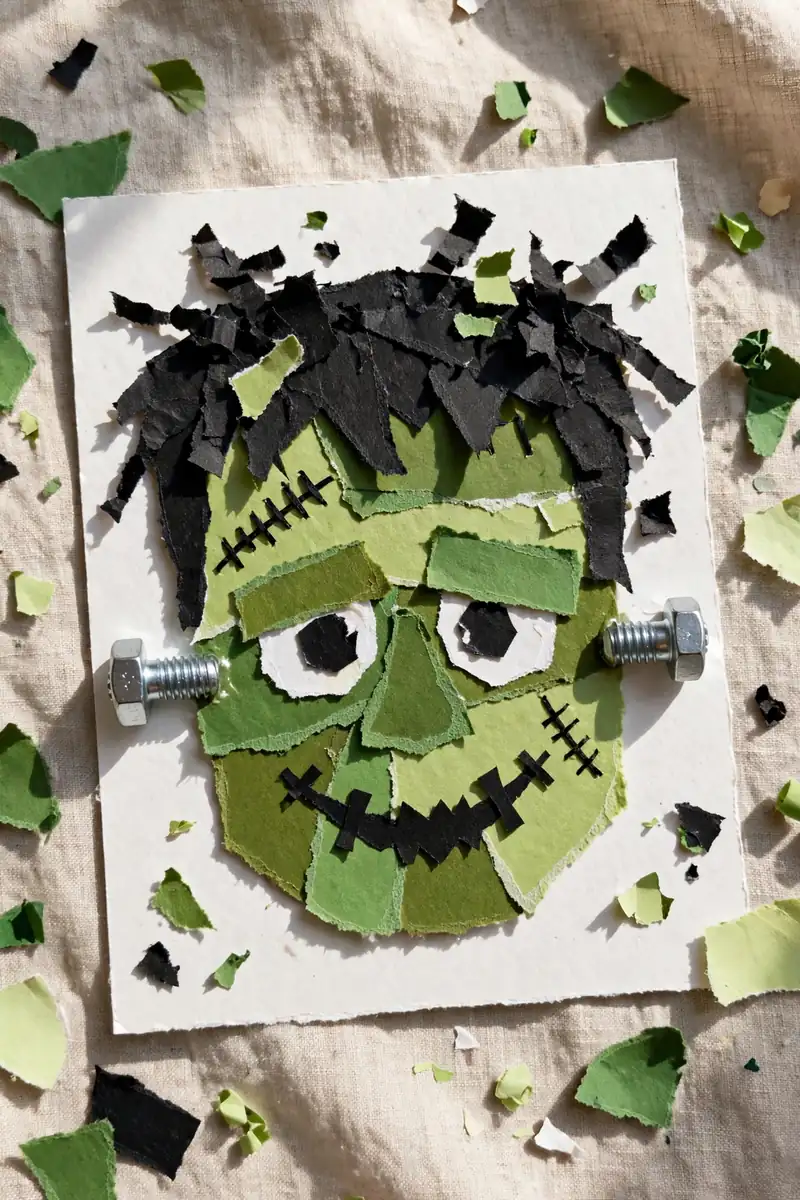 Torn paper Frankenstein face craft