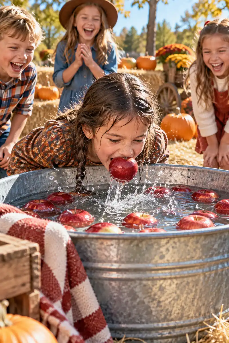 30 Halloween Party Ideas for Kids 6 Kids bobbing for apples in a tub at a Halloween party