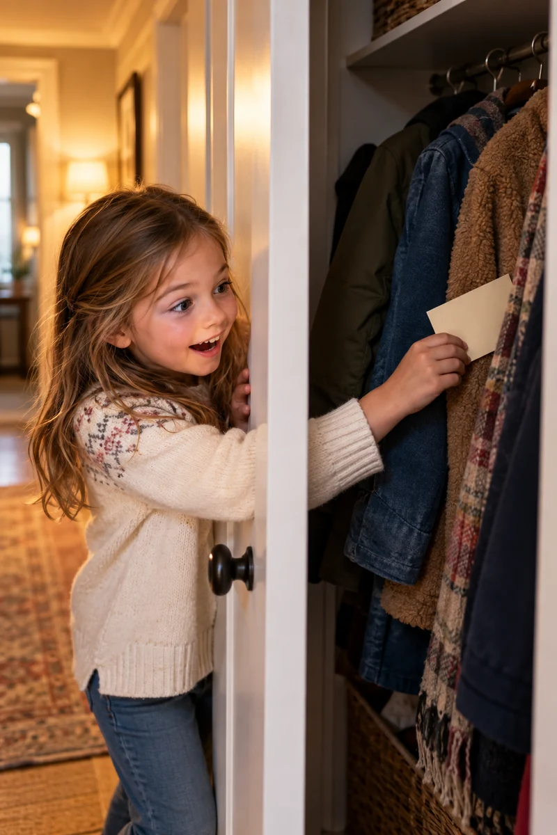 25 Halloween Scavenger Hunt Ideas for Kids 6 Kid opening a closet to find a hidden Halloween clue card