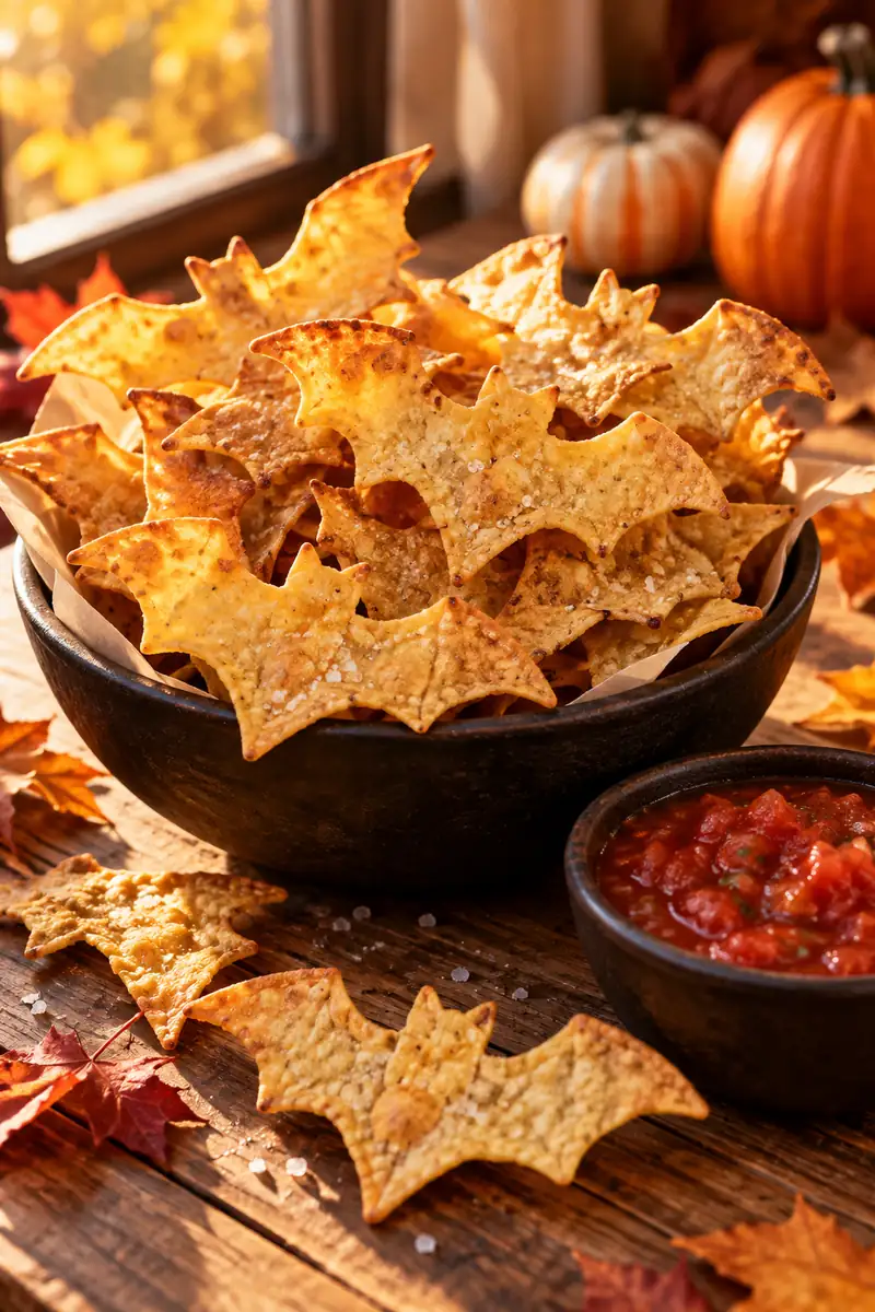 20 Easy Halloween Snacks You Can Make in Minutes 6 Bat shaped tortilla chips with salsa