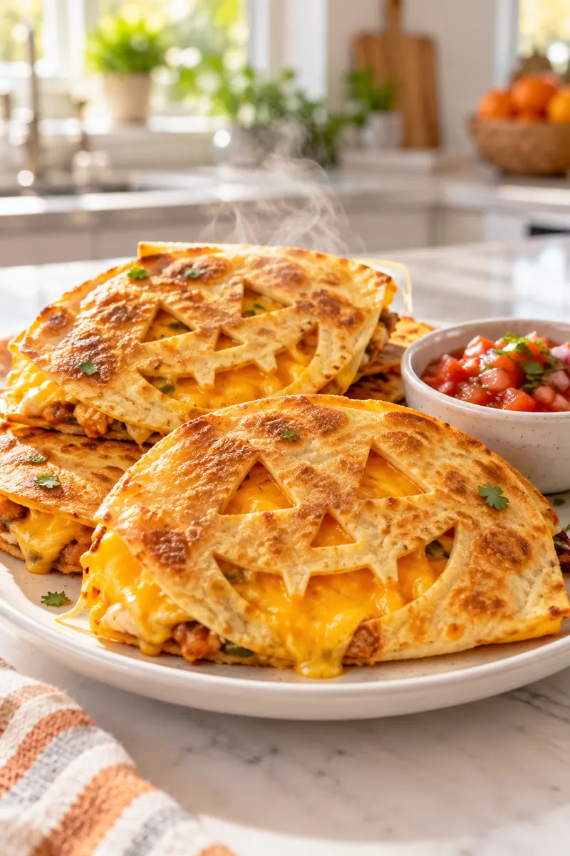 20 Easy Halloween Snacks You Can Make in Minutes 9 Jack-o-lantern quesadillas with pumpkin faces