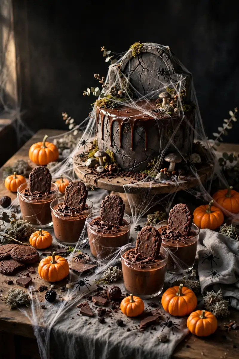 20 Halloween Table Decor Ideas for a Spooky Party 7 Graveyard themed Halloween dessert table display