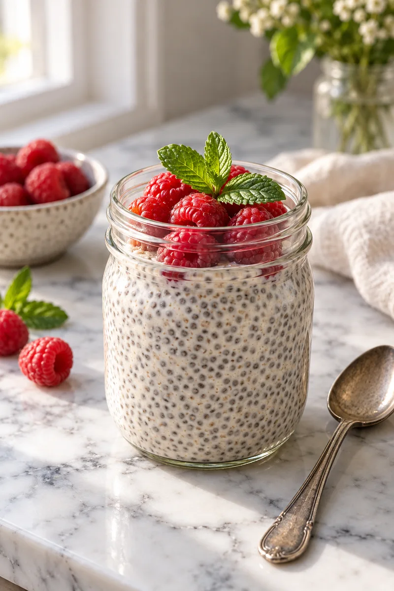 18 Low-Sugar Afternoon Snacks That Still Taste Delicious 5 Chia pudding with raspberries and mint