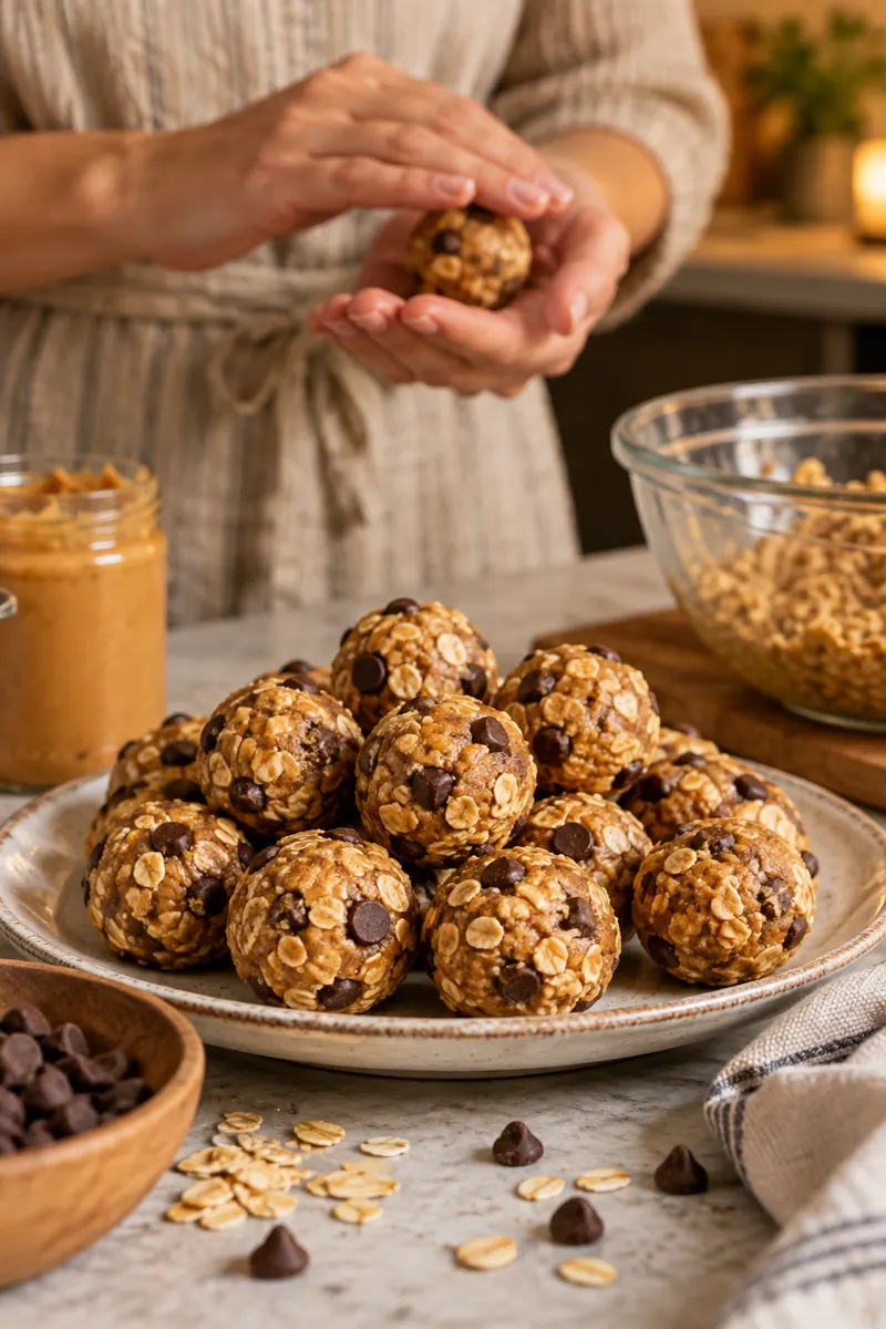 No-bake peanut butter energy balls with chocolate chips